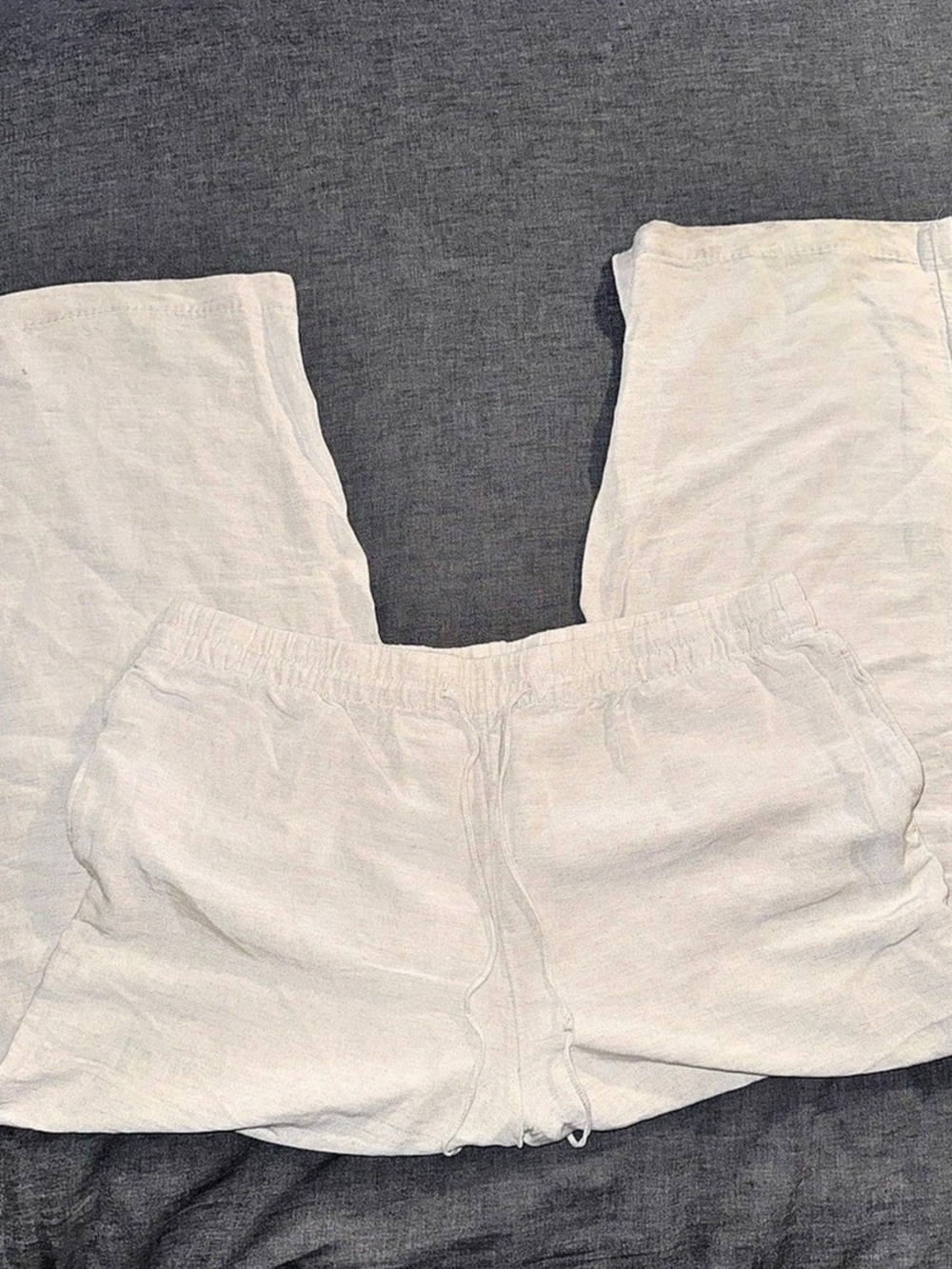 Linen Blend Wide Leg Pants Cream Size XL